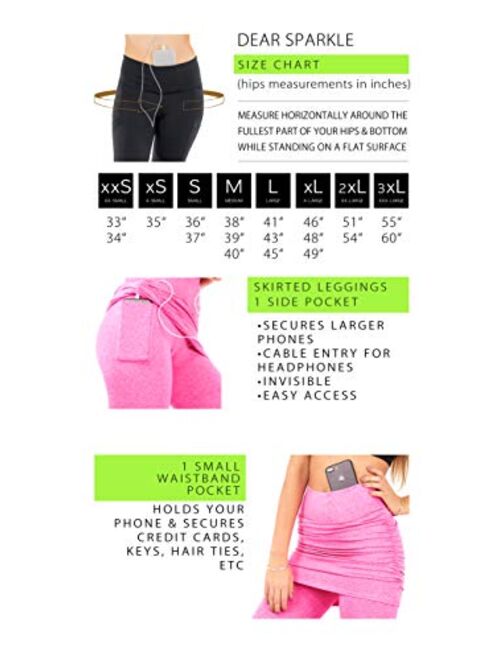 DEAR SPARKLE Skirted Capri Skirt Leggings for Women | Yoga Tennis Golf Gathered Skapri w Pockets + Plus Size (S20)