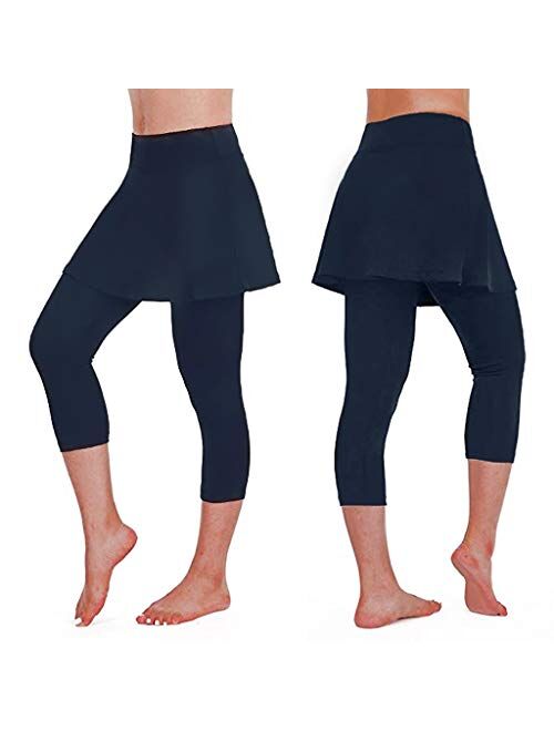RNUYKE Women's Tennis Skirted Leggings Capris Tights Athletic Skorts Elasticated Waist Full Length Thick Yoga Pants