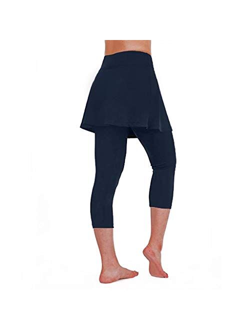 RNUYKE Women's Tennis Skirted Leggings Capris Tights Athletic Skorts Elasticated Waist Full Length Thick Yoga Pants