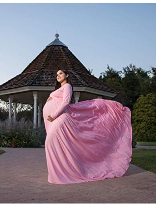 Saslax Velvet Maternity Off Shoulders Half Circle Gown for Baby Shower Photo Props Dress