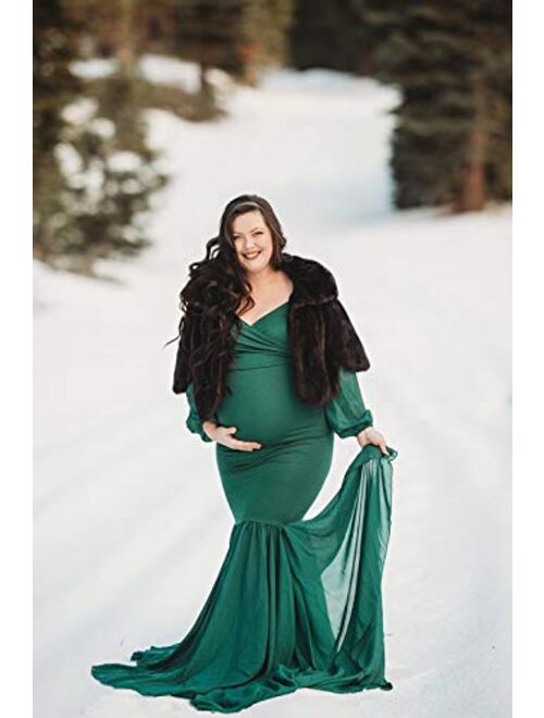 Saslax Long Chiffon Sleeve Tired Mermaid Maternity Dress for Photoshoot Photography Baby Shower