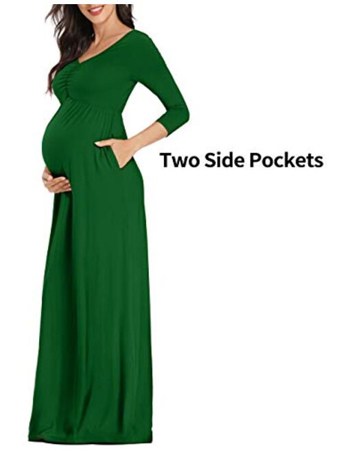 Ruched Center-Bust-Line Maternity Dress, Two Side Pockets Maxi Dress for Maternity Photoshoot Baby Shower
