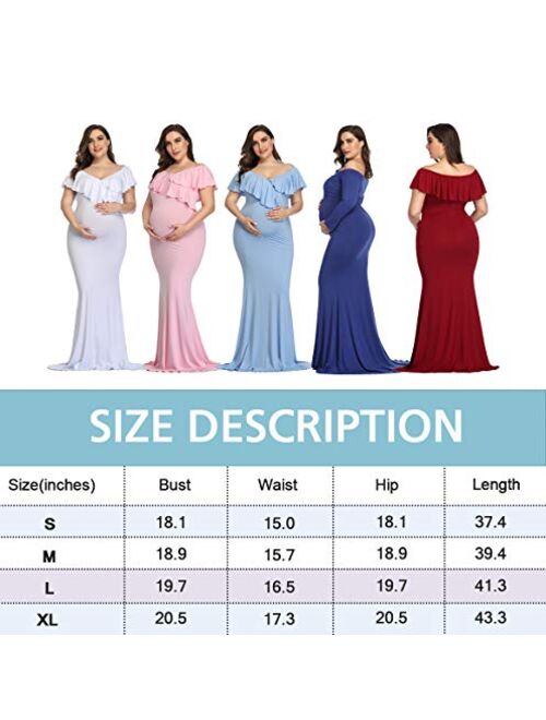 YnimioAOX Maternity Long Dress Ruffles Elegant Maxi Photography Dress Stretchy Slim Gowns for Photoshoot