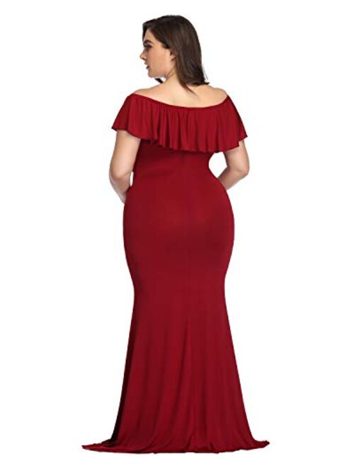 YnimioAOX Maternity Long Dress Ruffles Elegant Maxi Photography Dress Stretchy Slim Gowns for Photoshoot