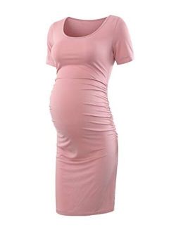 Peauty Daily Wear & Baby Shower, Maternity Bodycon Dress, Ruched Side Short and 3/4 Sleeve Dress