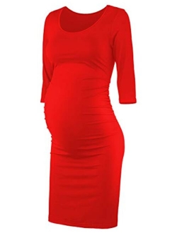 Peauty Daily Wear & Baby Shower, Maternity Bodycon Dress, Ruched Side Short and 3/4 Sleeve Dress