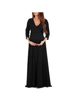 | Ivory Tie-Waist Surplice Maternity Maxi Dress
