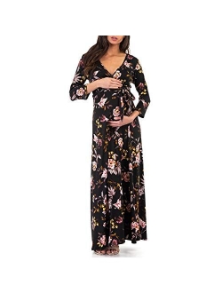 | Ivory Tie-Waist Surplice Maternity Maxi Dress