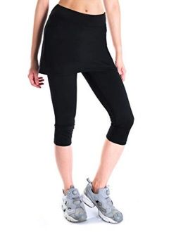Yogipace Women's UV Protective Capri Leggings with Skirt, Running Skirted Capri, Active Skort with Golf Tennis Ball Pockets