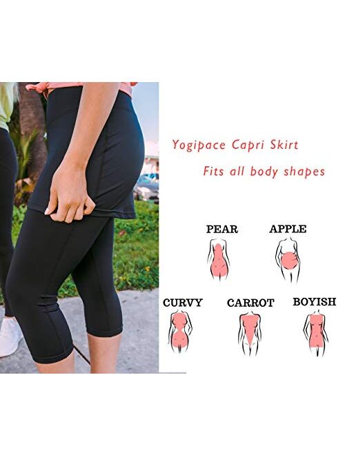 Yogipace Women's UV Protective Capri Leggings with Skirt, Running Skirted Capri, Active Skort with Golf Tennis Ball Pockets