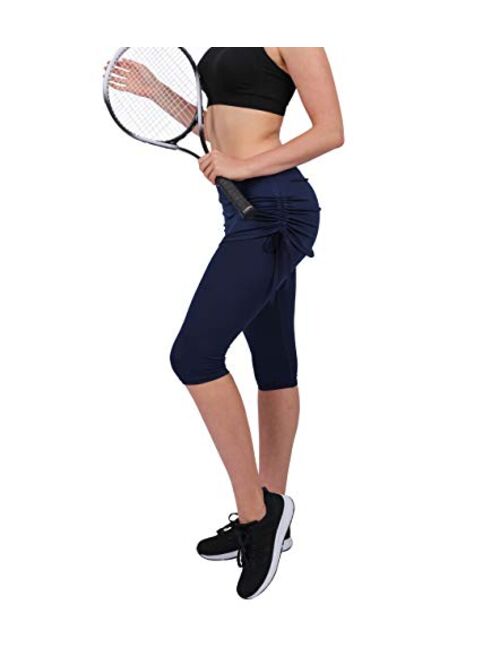 slimour Women Black Skirted Leggings Tennis Pants with Pockets Capri Leggings with Skirt