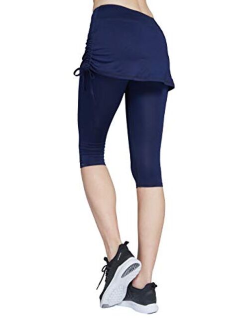HonourSport Women Cropped Golf Active Skorts Leggings Side Drawstring Running Capri Skirt