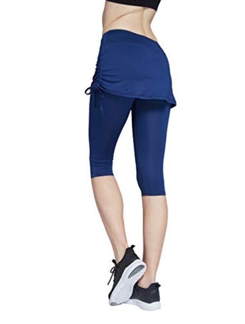 HonourSport Women Cropped Golf Active Skorts Leggings Side Drawstring Running Capri Skirt