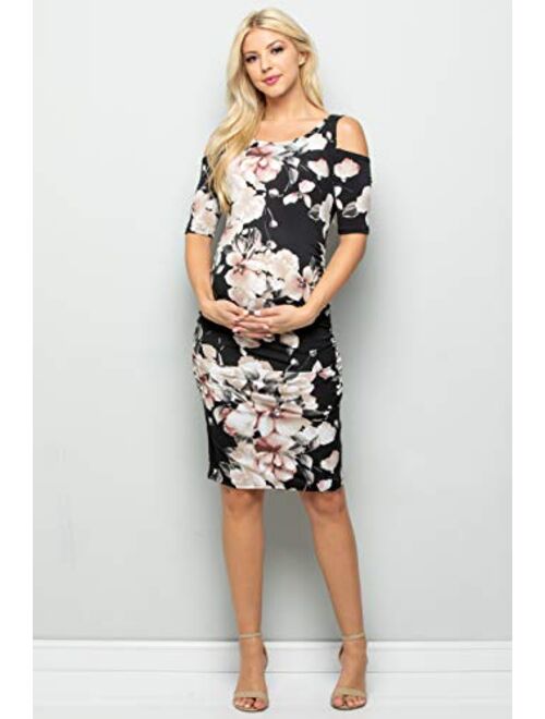 My Bump Women's Cold Shoulder Fitted Maternity Dress W/Side Ruched