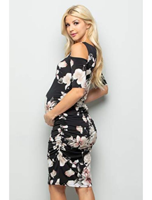 My Bump Women's Cold Shoulder Fitted Maternity Dress W/Side Ruched