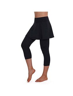 JOFOW Skirt Leggings Women Casual Tennis Pants Sports Fitness Cropped Culottes