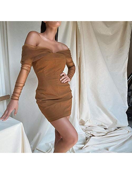 Nother Women's Sexy Elegant Off The Shoulder Mesh Long Sleeve Bodycon Mini Dress