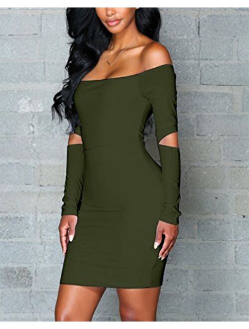Engood Women's Sexy Long Sleeve Off Shoulder Pencil Mini Dress Bodycon Cocktail Stretchy Dress