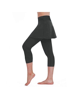 Moonite Skirted Legging for Women, Yoga Legging with Skirts Women Tennis Leggings Pants Sports Fitness Cropped Culottes