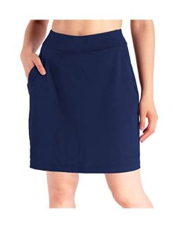 Yogipace Women's 4 Pockets UPF 50+ 17" Long Tennis Skirt Running Golf Skorts