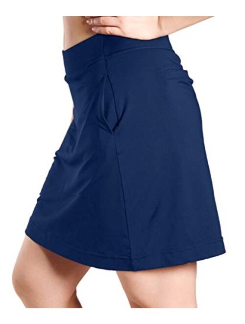 Yogipace Women's 4 Pockets UPF 50+ 17" Long Tennis Skirt Running Golf Skorts