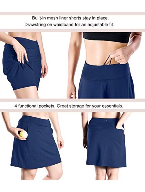 Yogipace Women's 4 Pockets UPF 50+ 17" Long Tennis Skirt Running Golf Skorts