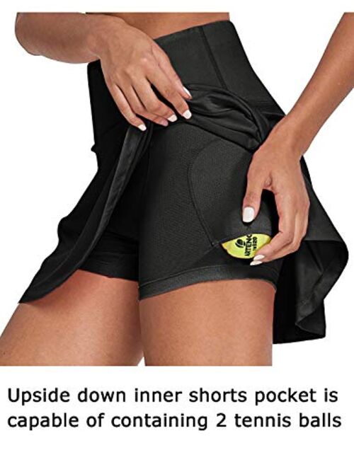 XIEERDUO Women's Athletic Tennis Golf Skirts with Shorts Pockets Acitve High Waisted Running Skorts