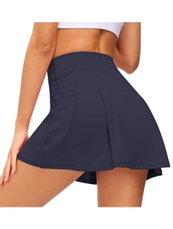 Loovoo Women's Pleated Tennis Skirts with Pockets Shorts Athletic Golf Skirts Activewear Running Workout Sports Skirt