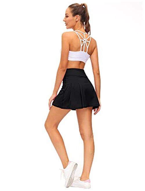 Loovoo Women's Pleated Tennis Skirts with Pockets Shorts Athletic Golf Skirts Activewear Running Workout Sports Skirt