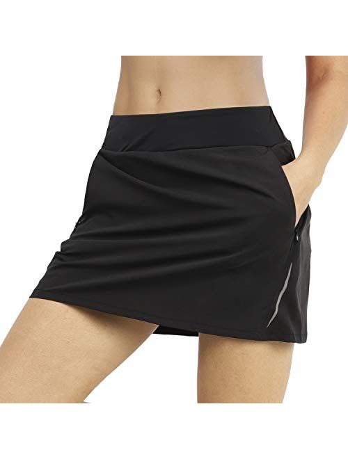 MIER Women's Athletic Skirt Sports Golf Tennis Running Skort with Elastic Waistband, 4 Pockets, Water Resistant