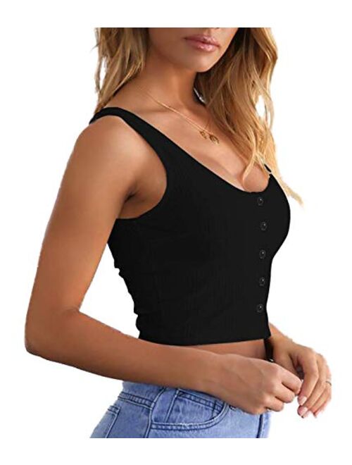 Snailify Womens Crop Top Sleeveless Tank Vest Sexy Cami Open Back Slim Button Front