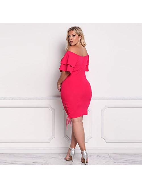 ROSIANNA Off Shoulder Ruffles Short Sleeves Bodycon Plus Size Party Dresses