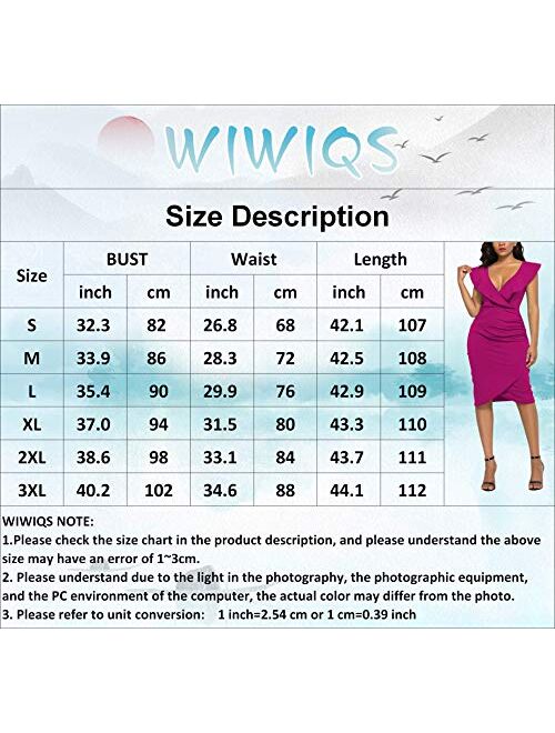 WIWIQS Women's Sexy V Neck Bodycon Long Sleeve/Sleeveless Ruffle Dress Front Slit Bandage Plus Size Midi Club Dresses