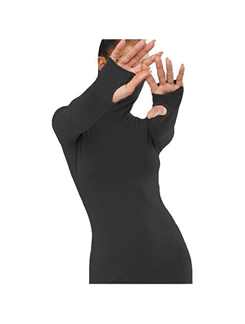 Antopmen Women Face Mask High Neck Long Sleeve with Thumb Hole Dress Slim Bodycon Mini Party Dresses