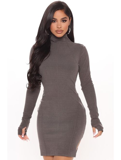 In My Feels Sueded Mini Dress - Charcoal