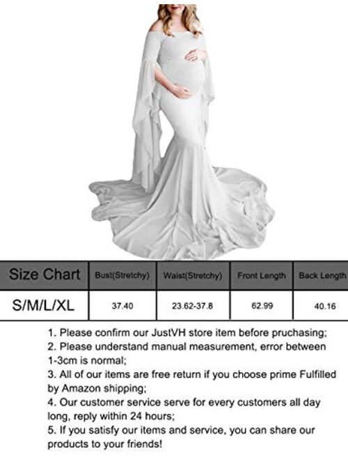 JustVH Women's Off The Shoulder Elegant Fitted Maternity Gown Flare Sleeve Slim Fit Maxi Photography Dress for Photoshoot
