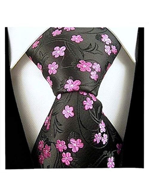 Scott Allan Black and Pink Floral Mens Necktie - Jacquard Woven Cherry Blossom Floral Tie - Flower Neck Tie