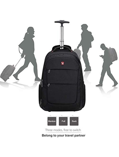 Rolling Backpack with Wheels for Women Men Travel Carry on Luggage School College Wheeled Laptop Book Bag Business Black