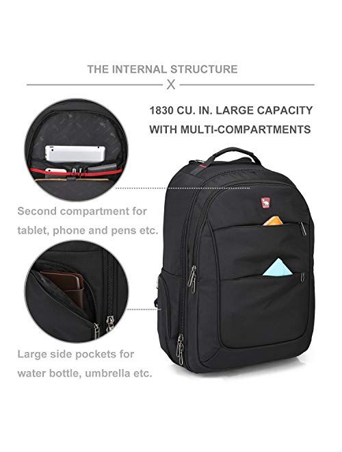 Rolling Backpack with Wheels for Women Men Travel Carry on Luggage School College Wheeled Laptop Book Bag Business Black