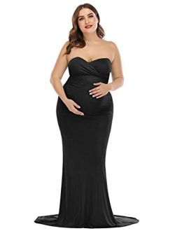 ZIUMUDY Maternity Elegant Fitted Gown Strapless Tube Maxi Photography Baby Shower Dress