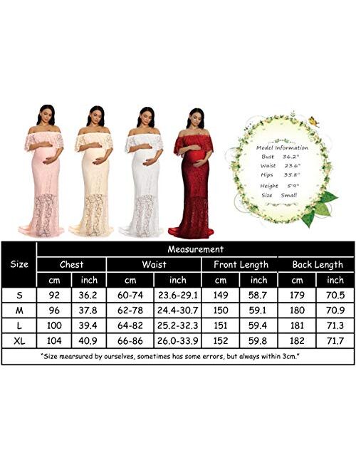 ZIUMUDY Women's Off Shoulder Ruffles Lace Maternity Gown Maxi Photography Baby Shower Dress