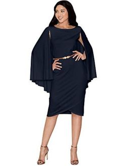 Womens Cape Long Sleeve Round Neck Cocktail with Leather Belt Mini Dress