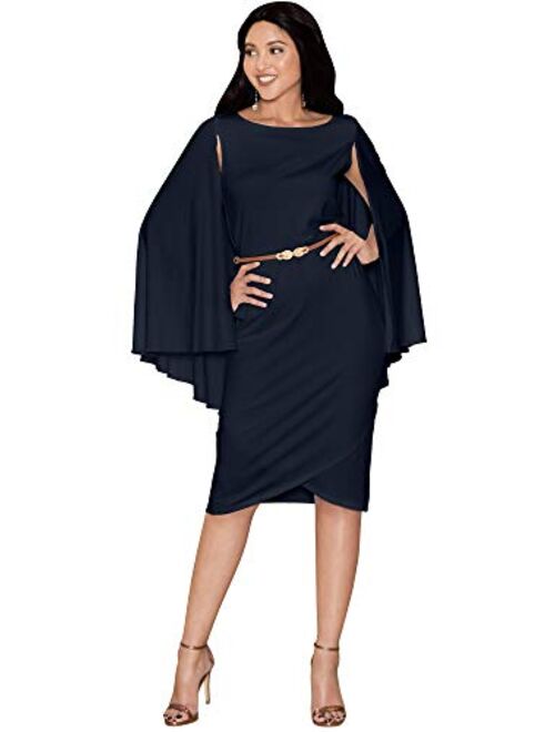 KOH KOH Womens Cape Long Sleeve Round Neck Cocktail with Leather Belt Mini Dress