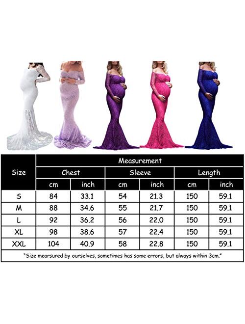 ZIUMUDY Women's Off Shoulder Long Sleeve Lace Maternity Gown Mermaid Maxi Photography Dress