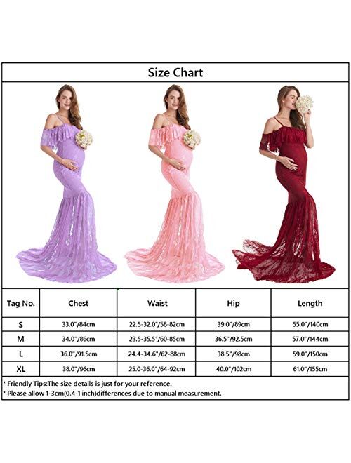 HIHCBF Women Lace Maternity Mermaid Gown Off Shoulder Ruffle Spaghetti Straps Fitted Photo Shoot Wedding Baby Shower Dress