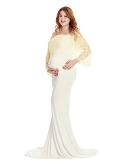 Women's Lace Off Shoulder Long Sleeve Maxi Maternity Gown Photography Dress