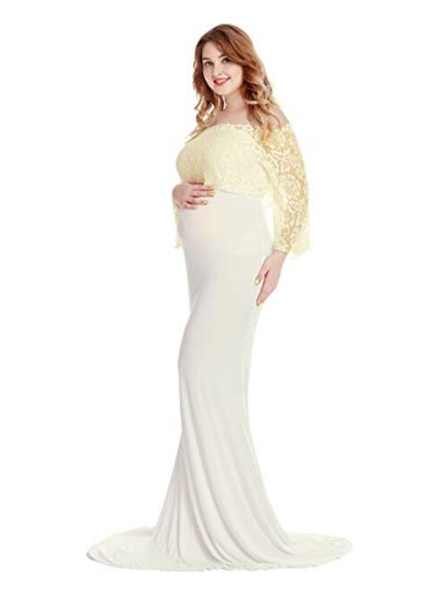 Women's Lace Off Shoulder Long Sleeve Maxi Maternity Gown Photography Dress