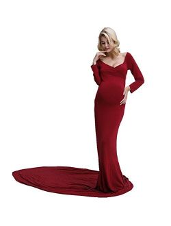 Maternity Elegant Velvet Maternity Gown Long Sleeve Slim Fit Maxi Photography Dress