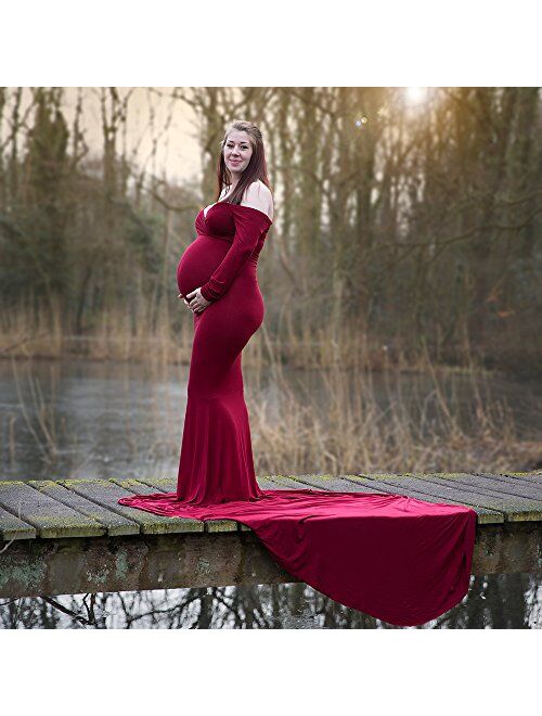 Maternity Elegant Velvet Maternity Gown Long Sleeve Slim Fit Maxi Photography Dress