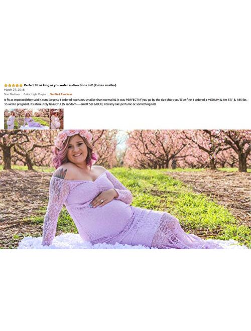 Women's Off Shoulder Long Sleeve Lace Maternity Gown Maxi Photography Dress